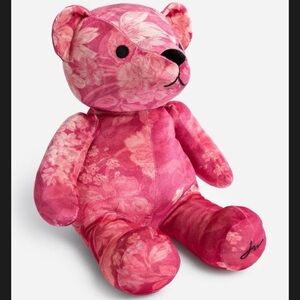 Johnny Was Pink Velvet Floral Plush Teddy Bear NEW